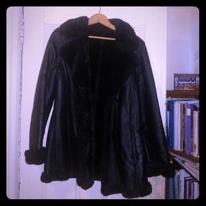 Leather shearling coat